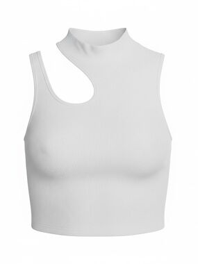 SHEIN Asymmetric Cutout Ribbed Mock Neck Crop Top - White
